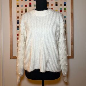 Gilli Ribbed Cream Sweater with Pom-Pom Accents